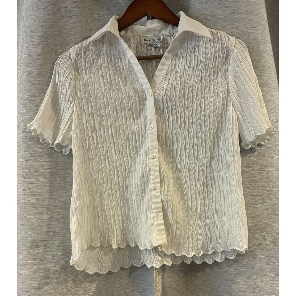 90s Y2K Rene Margo Button Up Blouse White Size Small‎ Office Wear